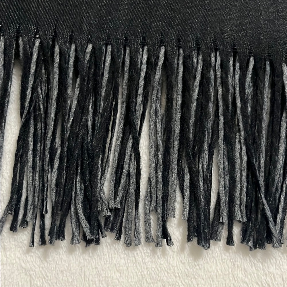 Black Cashmere Wool Blend Scarf with Fringe - Picture 2 of 7
